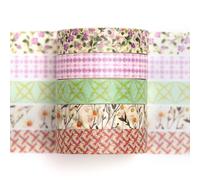 Songdao 5 rouleaux Fantaisie Washi Tape Set, Texture Arts Ruban Adhésif Décoratif Motifs de base Masking Tapes pour Arts, Bullet Journal, Scrapbooking, Bricolage, Emballage (brise florale)
