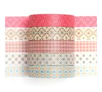 Songdao 5 rouleaux Fantaisie Washi Tape Set, Texture Arts Ruban Adhésif Décoratif Motifs de base Masking Tapes pour Arts, Bullet Journal, Scrapbooking, Bricolage, Emballage (12 carreaux classiques)
