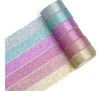 Songdao 6 rouleaux Briller Washi Tape Set Étincelant Ruban Adhésif Papier Décoratif Masking Tape pour Scrapbooking Artisanat de Bricolage (6 couleurs fluo)