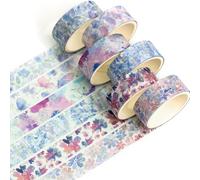 Songdao 6 rouleaux Floral Washi Tape Set, Ruban Adhésif Décoratif Feuille d’or et d’argent Masking Tapes pour Arts, Bullet Journal, Scrapbooking, Bricolage, Emballage (Twilight Garden)