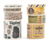 Songdao 8 rouleaux Millésime Washi Tape Set Rétro Ruban Adhésif Papier Feuille d’or Décoratif Masking Tape pour Scrapbooking Artisanat de Bricolage (Retro Lables)