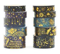 Songdao 8 rouleaux Millésime Washi Tape Set Rétro Ruban Adhésif Papier Feuille d’or Décoratif Masking Tape pour Scrapbooking Artisanat de Bricolage (bleu profond)