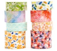 Songdao 8 rouleaux Washi Tape Set, Ruban Vintage Adhésif Décoratif Œuvre d’art inspirée Feuille d’or Masking Tapes pour Arts, Bullet Journal, Scrapbooking, Bricolage, Emballage (Watercolor Ink)