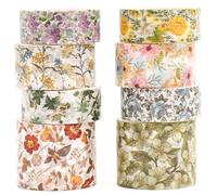 Songdao 8 rouleaux Washi Tape Set, Ruban Vintage Adhésif Décoratif Œuvre d’art inspirée Feuille d’or Masking Tapes pour Arts, Bullet Journal, Scrapbooking, Bricolage, Emballage (Flowers & Plants)