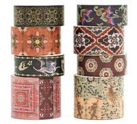 Songdao 8 rouleaux Washi Tape Set, Ruban Vintage Adhésif Décoratif Œuvre d’art inspirée Feuille d’or Masking Tapes pour Arts, Bullet Journal, Scrapbooking, Bricolage, Emballage (Dunhuang)
