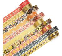 Songdao Sakura 10 rouleaux Washi Tape Set, Ruban Adhésif Décoratif Œuvre d’art inspirée Feuille d’or Masking Tapes pour Arts, Bullet Journal, Scrapbooking, Bricolage, Emballage (kimono doré)