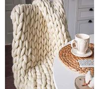 SONGDIQI Plaid Grosse Maille, Couverture en Tricot Chunky, ÉPaisse Ultra Douce Faite a La Main, pour Animal de Compagnie Lit, Chaise Canapé Natte(Beige,50 * 50cm)