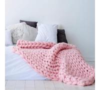 SONGDIQI Plaid Grosse Maille, Couverture en Tricot Chunky, ÉPaisse Ultra Douce Faite a La Main, pour Animal de Compagnie Lit, Chaise Canapé Natte(Pink,150 * 180cm)