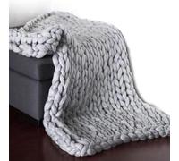 SONGDIQI Plaid Grosse Maille, Couverture en Tricot Chunky, ÉPaisse Ultra Douce Faite a La Main, pour Animal de Compagnie Lit, Chaise Canapé Natte(Gray,127 * 152cm)