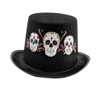 Songelt Chapeau à haut plat pour adulte/adolescent, chapeau cylindrique, bal de fin d'année, carnaval, fête, costume imprimé crâne pour carnaval, spectacle, rave, fête, chapeau à haut plat pour hommes