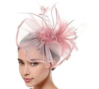 Songelt Chapeau bibi en tulle avec fleurs et plumes style années 20 pour femme, accessoire de cheveux élégant pour carnaval, fête, événement, Gris pâle., Taille unique