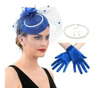 Songelt Chapeau bibi pour femme avec collier et boucles d'oreilles et gants pour bal de fin d'année, activités de plein air, chapeau élégant pour femme, bleu marine, taille unique