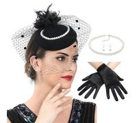 Songelt Chapeau bibi pour femme avec collier et boucles d'oreilles et gants pour bal de fin d'année, activités de plein air, chapeau élégant pour femme, Noir , taille unique