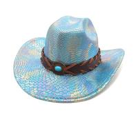 Songelt Chapeau de costume de cosplay avec grand bord turquoise ceinture en cuir PU chapeau de danse fête chapeaux festival accessoires photo casquettes réglables
