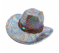 Songelt Chapeau de costume de cosplay avec grand bord turquoise ceinture en cuir PU chapeau de danse fête chapeaux festival accessoires photo casquettes réglables