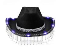 Songelt Chapeau de cowboy à franges avec strass pour femme - Respirant - Large bord - Chapeau de plage - Chapeau LED pour enterrement de vie de jeune fille