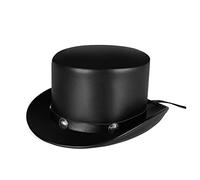 Songelt Chapeau de gentleman en cuir synthétique punk pour Halloween, fête, spectacle, costume cosplay, rétro, rond, accessoires punk pour homme