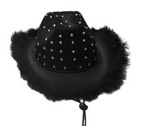 Songelt Chapeau Fedoras avec bordure en fourrure et strass pour enterrement de vie de jeune fille, carnaval, chapeau pour femme et homme, accessoires de costume de cosplay