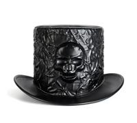 Songelt Chapeau haut-de-forme à large bord avec tête de mort décorative pour Halloween, chapeau de magicien, chapeau de magicien, tissu polyester, accessoires légers et respirants
