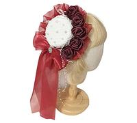 Songelt Chapeau haut de forme avec perles et perles en dentelle avec ruban rose et nœud papillon - Accessoire pour cheveux - Marron