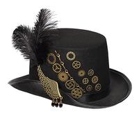 Songelt Chapeau haut-de-forme steampunk avec engrenage, chapeau haut-de-forme à plumes Fedora pour fête gay pour carnaval, bal masqué, steampunk Fedora