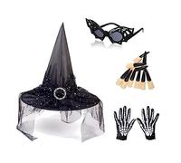 Songelt Chapeau médiéval punk de sorcière avec faux ongles pour femme - Gant imprimé tête de mort pour festival, fête, spectacles, cosplay - Chapeaux pour femme - Chapeaux d'animes pour adultes