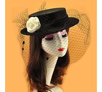 Songelt Chapeau rétro plat Hepburn Tophat Voile Chapeau en maille pour W/Fleur Noir Petit Haut pour Réunion de Famille Cosplay Pa Noir Petit Hepburn Vintage avec voile en maille Nouvel An Halloween