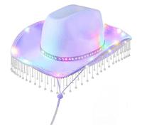 Songelt Chapeaux de cowboy avec lumières lumineuses pour fête disco Blingbling chapeaux de cowboy à pompons chapeau disco pour acteur actrice chapeau lumineux adulte