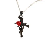 Songelt Collier élégant avec motif rose gravé - Bijoux religieux pour homme et femme - Chaîne en alliage - Longueur réglable - Crucifix vintage floral gravé, taille unique, Comme décrit, Comme décrit.