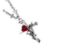Songelt Collier élégant avec motif rose gravé - Bijoux religieux pour homme et femme - Chaîne en alliage - Longueur réglable - Crucifix vintage floral gravé, taille unique, Comme décrit, Comme décrit.