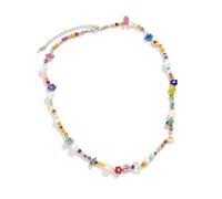 Songelt Collier ras du cou multicolore avec perles et fleurs - Collier tendance pour femme - Accessoire de bijoux - Collier de perles et fleurs