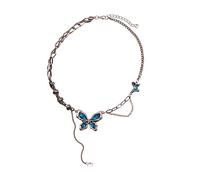Songelt Collier vintage en métal vieilli avec pendentif papillon en verre artistique pour femme - Accessoires élégants - Breloque papillon élégante