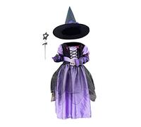 Songelt Costume de sorcière d'Halloween avec chapeau - Costume de sorcière de conte de fées - Accessoires d'Halloween pour filles et enfants