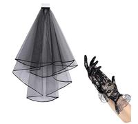 Songelt Ensemble coiffe et gants en dentelle noire unique - Accessoires de costume de cosplay pour Halloween et événements à thème, bal masqué