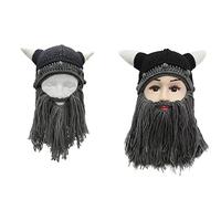 Songelt Lot de 2 chapeaux amusants parent-enfant avec barbe chaude pour barbe et moustache pour Halloween, Noël, cosplay, bonnets tricotés pour hommes, femmes, filles, bébé garçon, fille, fleur, avec