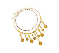 Songelt Lot de 2 colliers avec pendentif en forme de pièce de monnaie avec perles ethniques et chaîne légère pour femme, bijoux tribaux faits à la main
