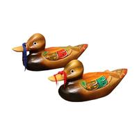 Songelt Lot de 2 statues décoratives en bois de canard mandarine pour intérieur et extérieur pour jardin et maison - Amélioration esthétique - Figurines de canard uniques pour couple