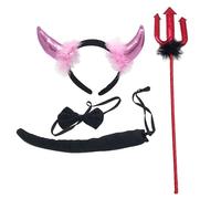 Songelt Lot de 4 accessoires de déguisement pour homme et femme avec cornes de diable et nœud papillon et queue de démon rouge