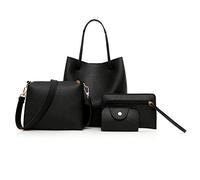 Songelt Lot de 4 sacs à main en cuir pour femme, sac à bandoulière, sac fourre-tout, porte-cartes, sacoche avec poignée sur le dessus, Noir , One Size