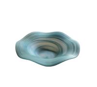 Songelt Plat de service en verre ondulé fait à la main - Plat contemporain pour apéritif - Vaisselle transparente pour décoration de salle à manger - Accessoire de cuisine