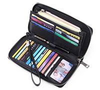 Songelt Portefeuille en cuir avec fermeture éclair pour femme - Pochette pour téléphone, clés, cartes, grande taille