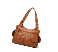 Songelt Sac à bandoulière clouté punk pour femme, sac à main de bureau, sac à main rétro en cuir PU, sac à main sous les aisselles, sacoche multi-poches, sacs de voyage, marron, One Size
