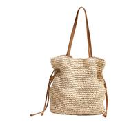 Songelt Sac à bandoulière créatif en coton avec motifs respirants et poche en paille Sac à main sous les bras pour un usage quotidien Sac de travail pour femme, beige, One Size