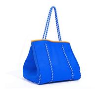 Songelt Sac à bandoulière en néoprène respirant, grande capacité, décontracté, sac fourre-tout, sac à bandoulière, sac de plage, blanc, bleu, One Size