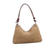 Songelt Sac de plage décontracté en paille sous les aisselles, sac à main à bandoulière tendance avec sangle réglable pour la plage, les pique-niques, les vacances, sac élégant pour femme, marron