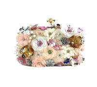 Songelt Sac de soirée rétro pour femme - Pochette en perles colorées - Motif floral - Sac à bandoulière pour fête, banquet - Pochette à perles pour femme, doré, One Size
