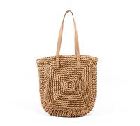 Songelt Sac fourre-tout en paille tissée à la main pour femme - Sac à bandoulière - Grand sac à main pour le camping et les voyages, kaki, One Size