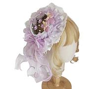 Songelt Serre-tête plat à volants en dentelle avec nœud en dentelle pour filles - Coiffe vintage pour cosplay - Chapeau haut de gamme pour femme