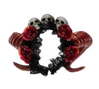 Songelt Serre-tête tête de mort pour Halloween, corne de diable, série foncée, bandeau à fleurs, bandeau de fête à thème, bandeau de festival de musique, bandeau de cosplay