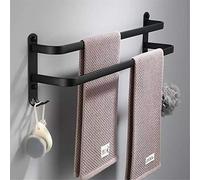 SONGHONG Porte Serviette Murale - Porte Serviette Salle De Bain sur Pied Aluminium Serviette Double Barre Porte-Serviettes Noir Mat Porte-Serviettes avec Et Design Deux Crochet sans Rouille,30cm